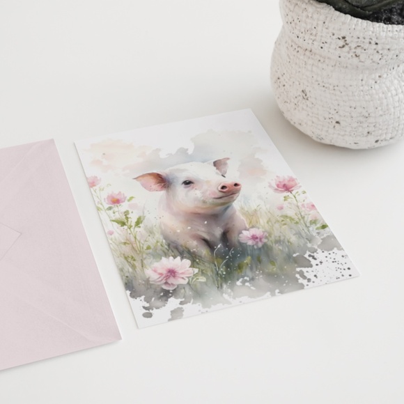 Watercolor Cute Floral Farm Pig Wall Art Illustration Print Poster Unframed - Picture 7 of 7
